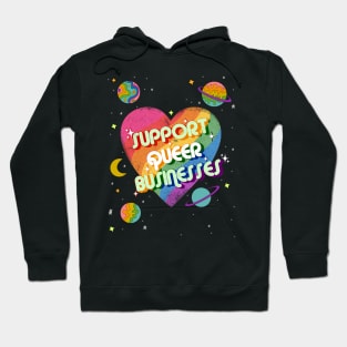 Support queer businesses vintage distressed design with planets Hoodie